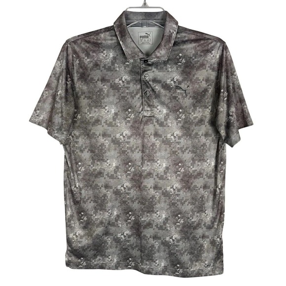 Puma Golf Men Size S/P Gray Shade/White Digital Camo Golf‎ Polo Shirt - Picture 1 of 4